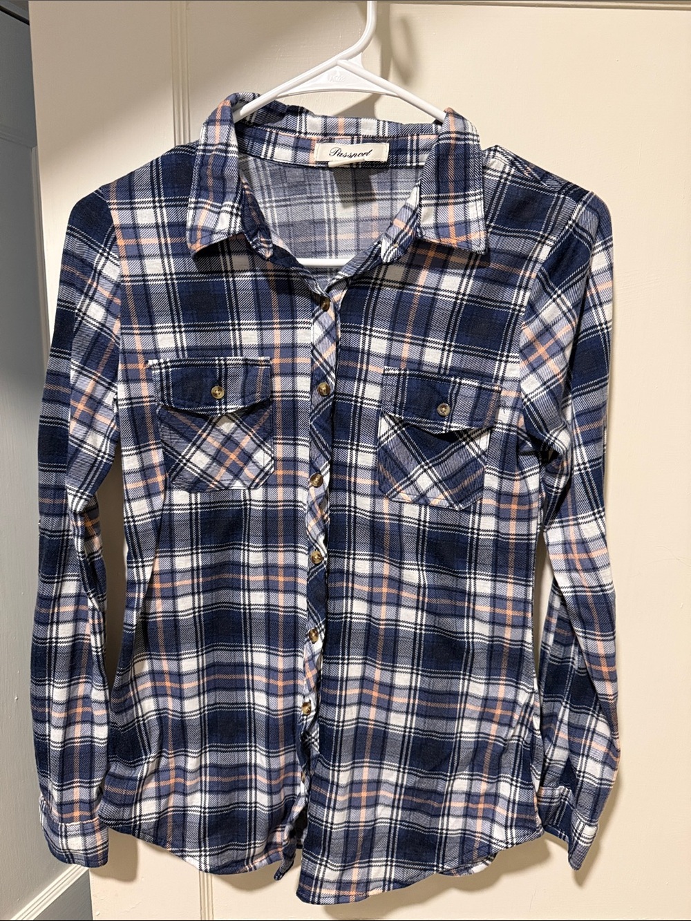 Passport Navy, White & Light Pink Plaid Button-Up Shirt